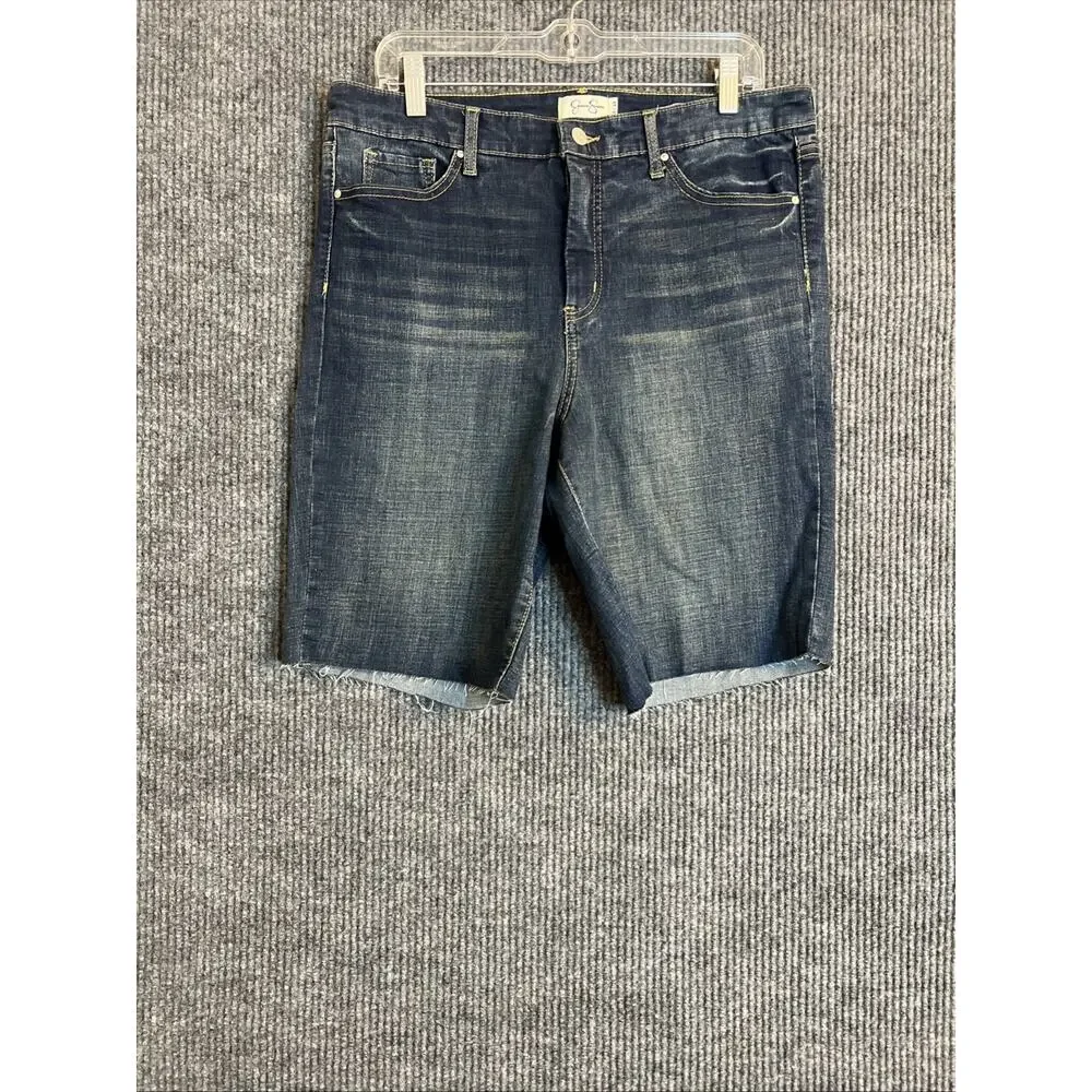 Jessica Simpson Womens Denim Bermuda Short Size 16 Blue Dark Wash Frayed Stretch